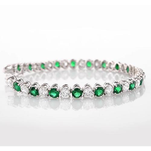 Green Emerald & Diamond Tennis Bracelet 33.25 Carats Women Jewelry