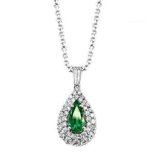 Green Emerald Pendant Necklace With Diamonds 3.90 Ct. WG 14K