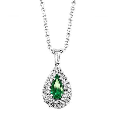 Green Emerald Pendant Necklace With Diamonds 3.90 Ct. WG 14K