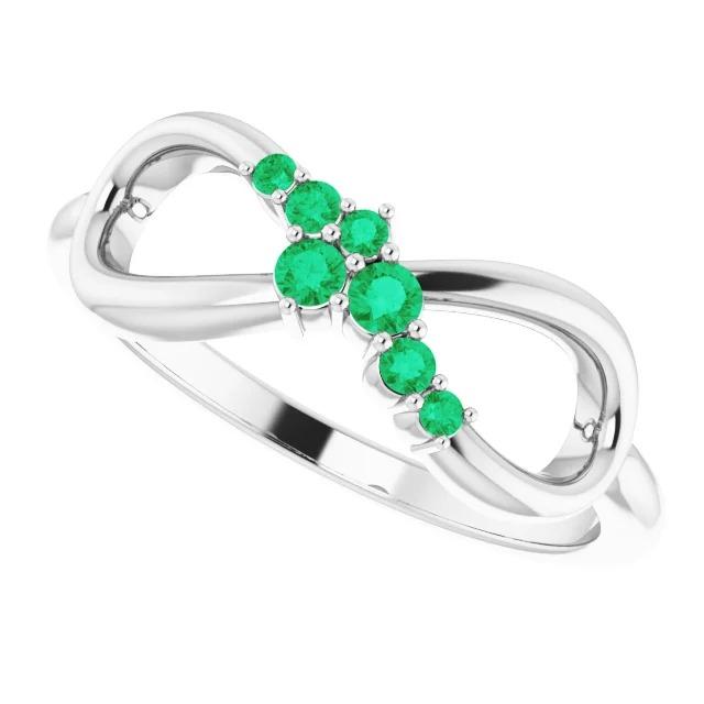 Green Emerald Ring Infinity Style 1 Carat White Gold 14K Jewelry