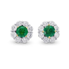 Green Emerald Round Cut Diamonds Halo Studs Earrings 5.80 Carats