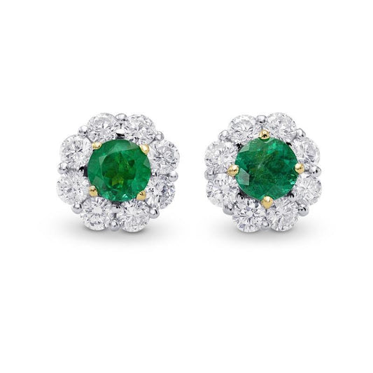 Green Emerald Round Cut Diamonds Halo Studs Earrings 5.80 Carats