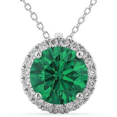 Green Emerald With Diamonds Pendant 17 Carats White Gold 14K