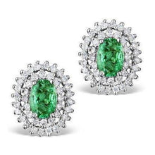 Green Emerald With Diamonds Studs Earrings White Gold 14K 3.80 Ct