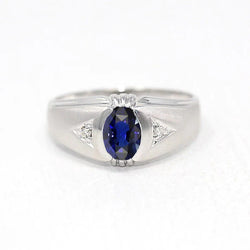 Gypsy Anniversary Ring Oval Ceylon Sapphire Vintage Style 1.25 Carats