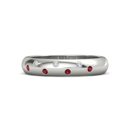 Gypsy Diamond Comfort Fit Ruby Band 1.10 Carats White Gold 14K