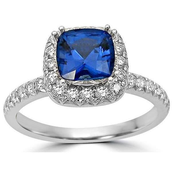 Halo 3.90 Ct Sri Lanka Sapphire Diamonds Wedding Ring White Gold