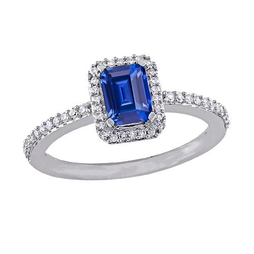 Halo Anniversary Ring Emerald Sapphire 3 Carats & Accented Diamond