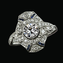 Halo Anniversary Ring Old Cut Round Diamond Blue Sapphire 3.75 Carats