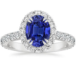 Halo Anniversary Ring Oval Blue Sapphire & Natural Earth Mined Diamonds 5.50 Carats
