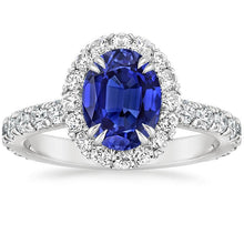 Halo Anniversary Ring Oval Blue Sapphire & Diamonds 5.50 Carats