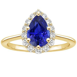 Halo Anniversary Ring Pear Ceylon Sapphire & Natural Earth Mined Diamonds 3.50 Carats