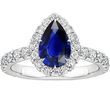 Halo Anniversary Ring Pear Sri Lankan Sapphire & Diamonds 4.50 Carats