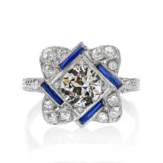 Halo Art Deco Jewelry New Sapphire Ring Old Miner Diamond Gold Jewelry