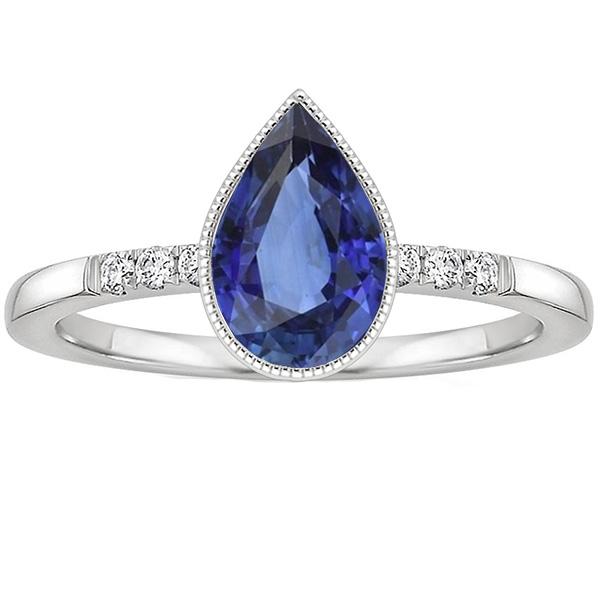 Halo Bezel Set Ring Pear Sri Lankan Sapphire & Diamonds 2.50 Carats