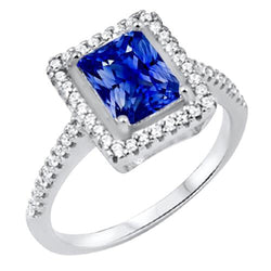 Halo Blue Sapphire Engagement Ring Radiant & Diamonds 3.50 Carats