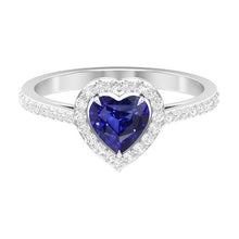 Halo Blue Sapphire Heart Ring & Pave Set Diamonds 2.50 Carats