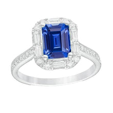 Halo Blue Sapphire Ring Baguette & Round Diamond Jewelry 3 Carats