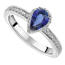 Halo Blue Sapphire Ring White Gold 14K & Diamonds 4 Carats