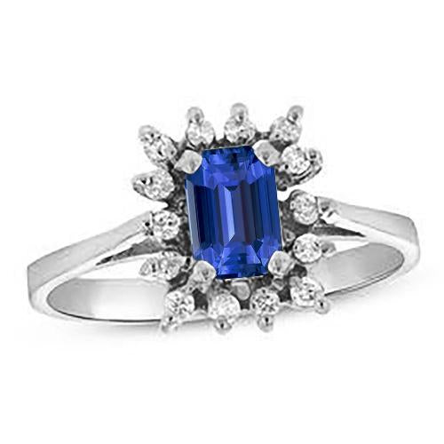 Halo Blue Sapphire Wedding Ring Emerald 2.50 Carats Flower Style