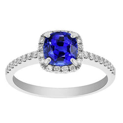 Halo Cushion Ceylon Sapphire Ring With Accents Diamond 3.50 Carats