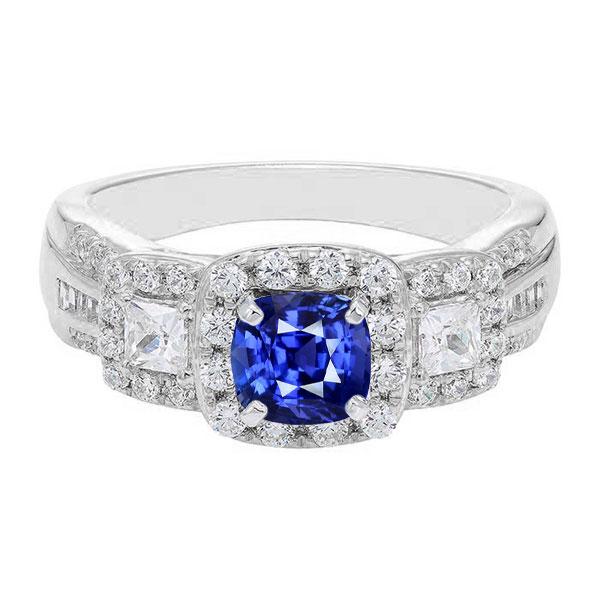 Halo Cushion Sapphire Diamond Ring White Gold Jewelry 3.50 Carats