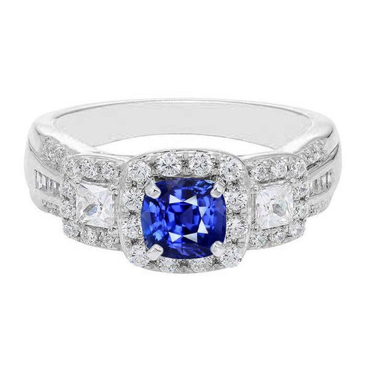 Halo Cushion Sapphire Diamond Ring White Gold Jewelry 3.50 Carats