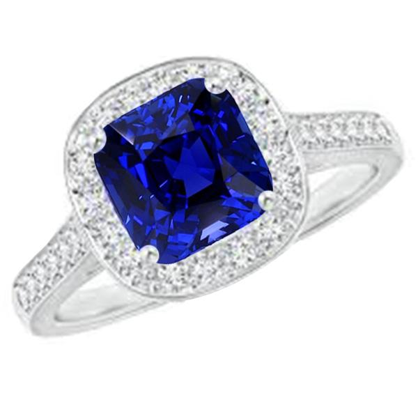 Halo Cushion Sapphire Ring White Gold 14K Diamond Jewelry 4.50 Carats