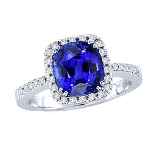 Halo Cushion Sapphire Wedding Ring 4 Carats Diamond Accent Jewelry