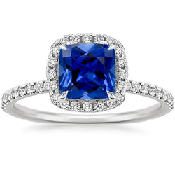 Halo Diamond Ceylon Sapphire With Accents Ring 3.25 Carats Gold 14K
