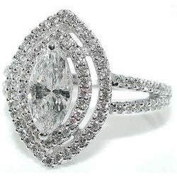 Halo Diamond Engagement Ring 2.51 Ct. Marquise Split Shank WG 14K