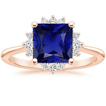 Halo Diamond Engagement Ring 6 Carats Princess Blue Sapphire Rose Gold