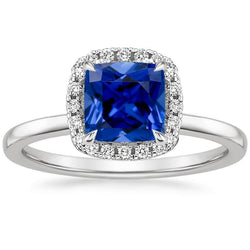 Halo Diamond Engagement Ring Prong Set Blue Sapphire Gold 2.75 Carats