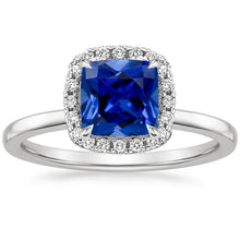 Halo Diamond Engagement Ring Prong Set Blue Sapphire Gold 2.75 Carats
