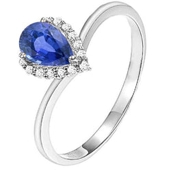 Halo Natural Earth Mined Diamond Gemstone Jewellery Pear Ceylon Sapphire Ring 2.50 Carats