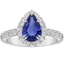 Halo Diamond Gemstone Ring Pear Ceylon Sapphire Claw Prong Set 6 Carat
