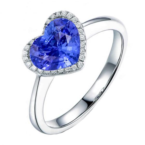 Halo Diamond Heart Shaped Sri Lankan Sapphire Ring 3.50 Carats