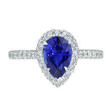 Halo Diamond Jewelry Pear Blue Sapphire Ring 4 Carats White Gold 14K
