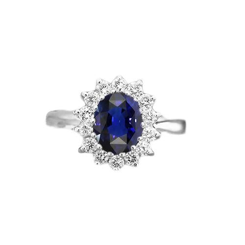 Halo Diamond Oval Blue Sapphire Ring 4 Carats Star Style Jewelry