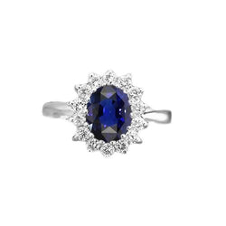 Halo Natural Earth Mined Diamond Oval Blue Sapphire Ring 4 Carats Star Style Jewellery