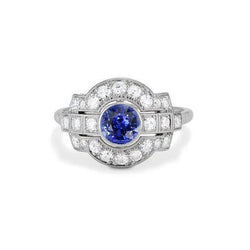 Halo Diamond Ring Bezel Set Ceylon Sapphire 2.50 Carats Milgrain Shank