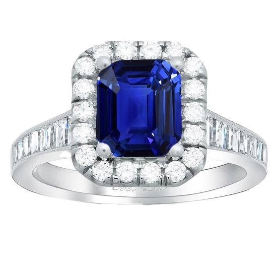 Halo Diamond Ring Emerald Blue Sapphire Jewelry 3 Carats Channel Set