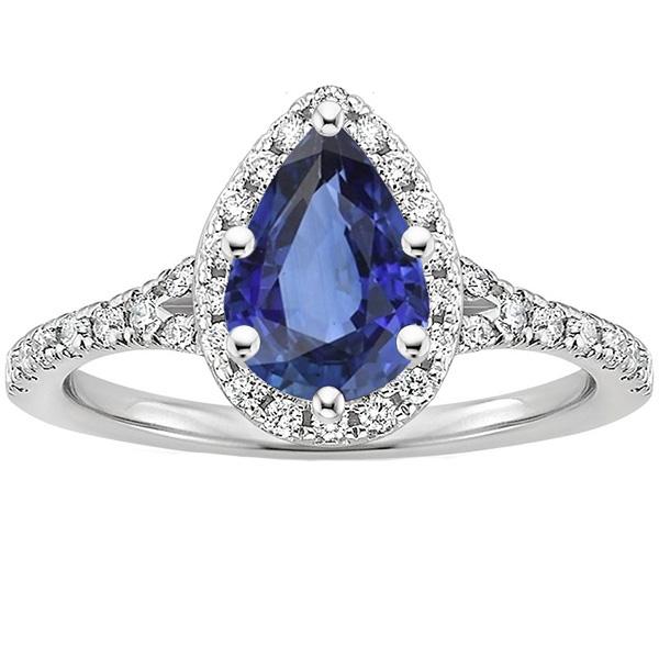 Halo Diamond Ring Pear Cut Blue Sapphire Gemstone Jewelry 5.25 Carats