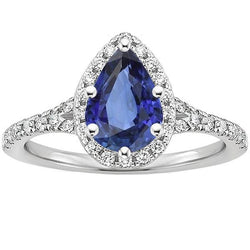 Halo Natural Earth Mined Diamond Ring Pear Cut Blue Sapphire Gemstone Jewellery 5.25 Carats