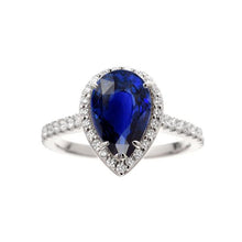 Halo Diamond Ring Pear Cut Sri Lankan Sapphire 3.25 Carats