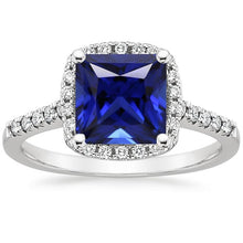 Halo Diamond Ring Princess Blue Sapphire With Accents 6 Carat Gold 14K