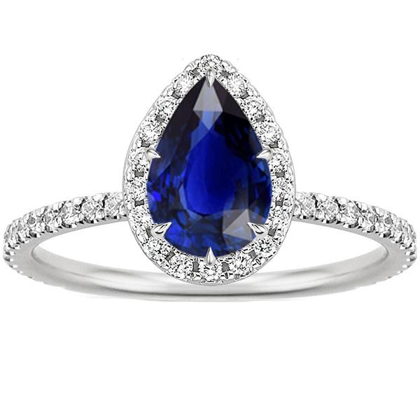 Halo Diamond Ring Teardrop Style Blue Sapphire With Accents 5.50 Carat