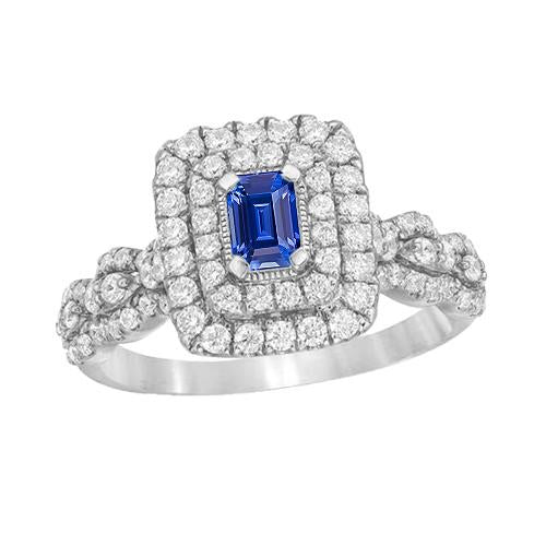 Halo Diamond Ring Vintage Style Emerald Blue Sapphire Jewelry 3 Carats