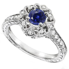 Halo Diamond Ring Vintage Style Sapphire 3 Carat Filigree Flower Style