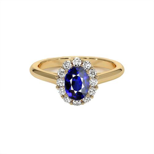 Halo Diamond Ring Yellow Gold Oval Ceylon Sapphire 5.25 Carats